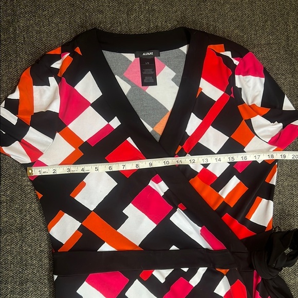 Alfani Wrap Print Stretch Dress Pink Orange Black sz L - Picture 5 of 8